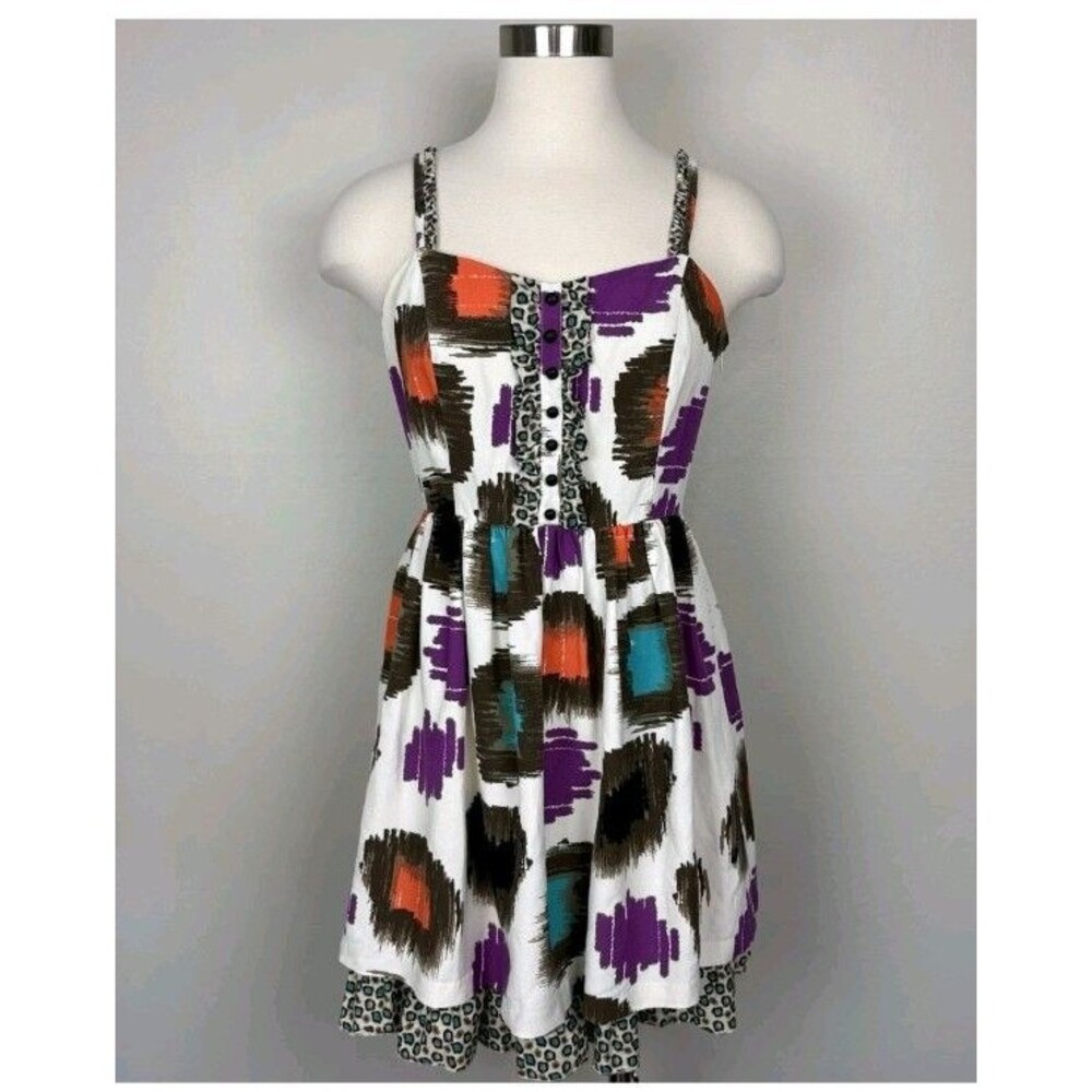 Kensie Colorblock Dress Silk Linen Blend Size M Animal Print Contrast Quirky Art